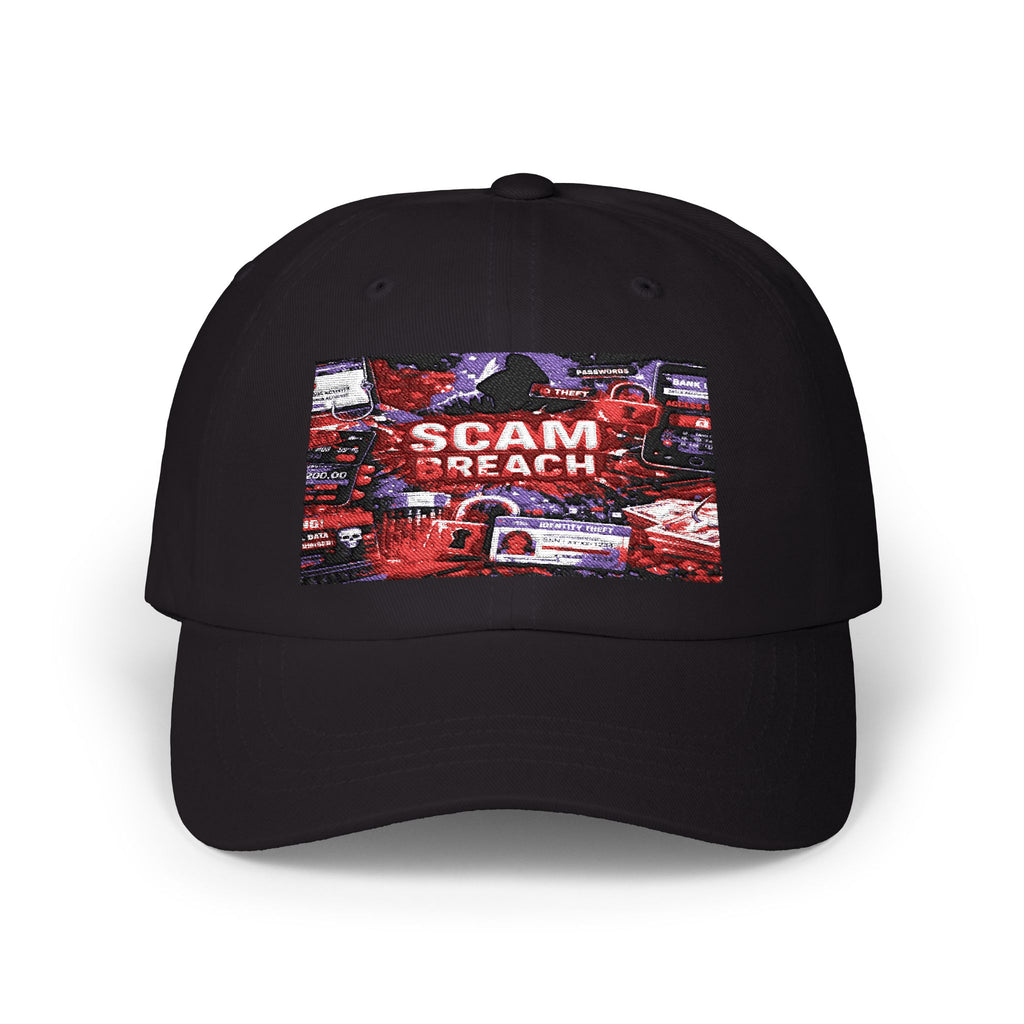 Dad Cap with 'SCAM BREACH' Retro Distressed Graphic