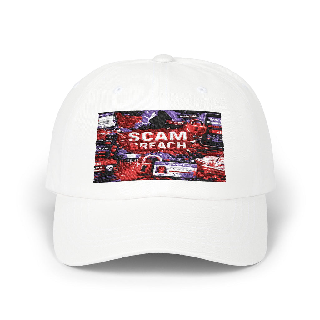 Dad Cap with 'SCAM BREACH' Retro Distressed Graphic
