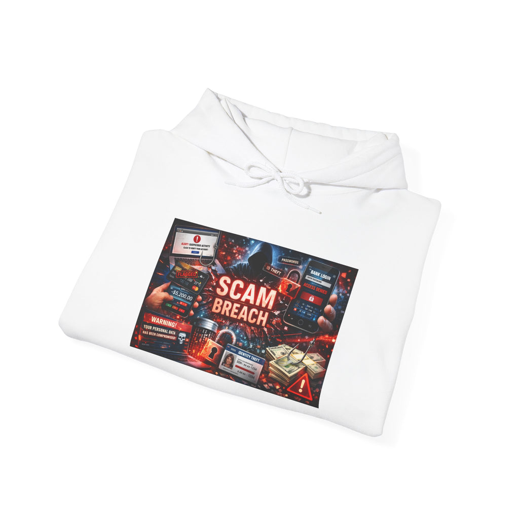 Scam Breach Hoodie – Cybersecurity Alert Graphic Sweatshirt