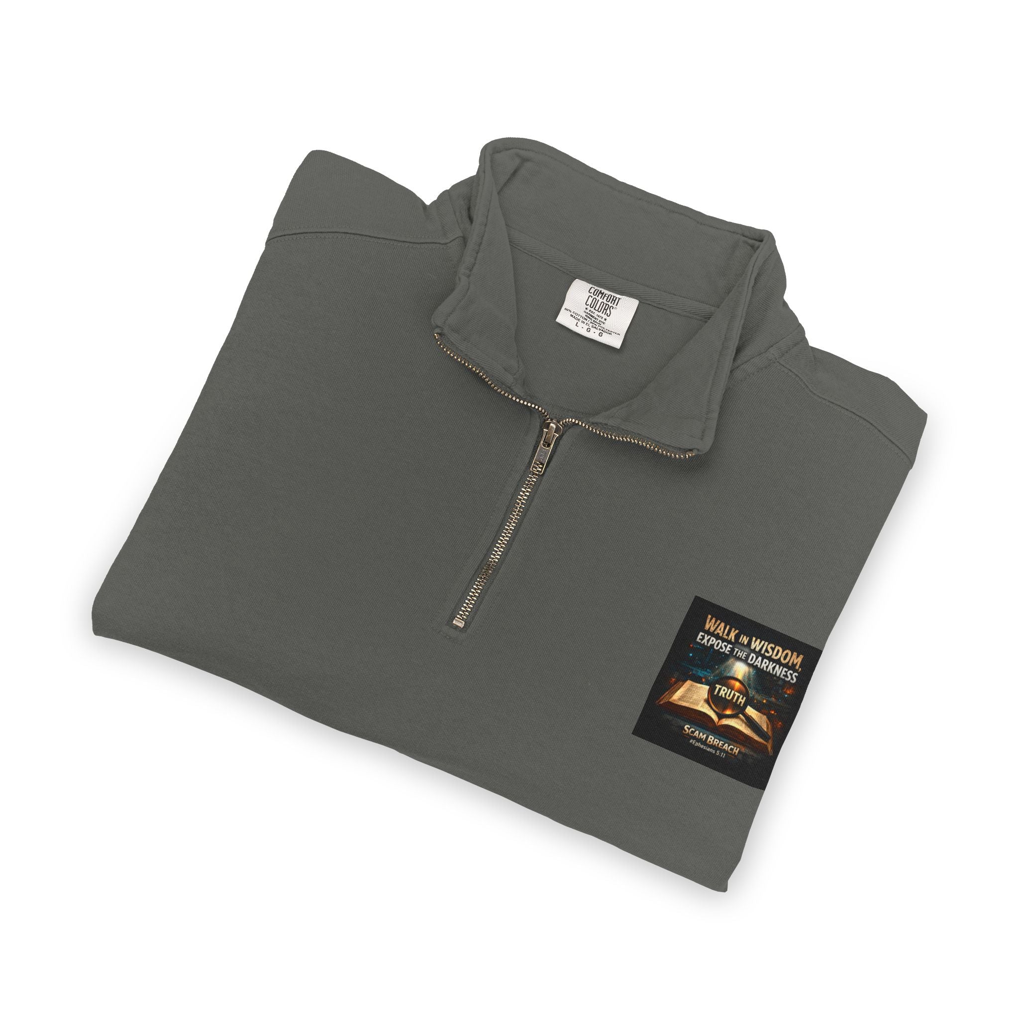 Cozy Moonlit Cabin Quarter-Zip Sweatshirt — 'Find Peace in the Silence' Chest Patch