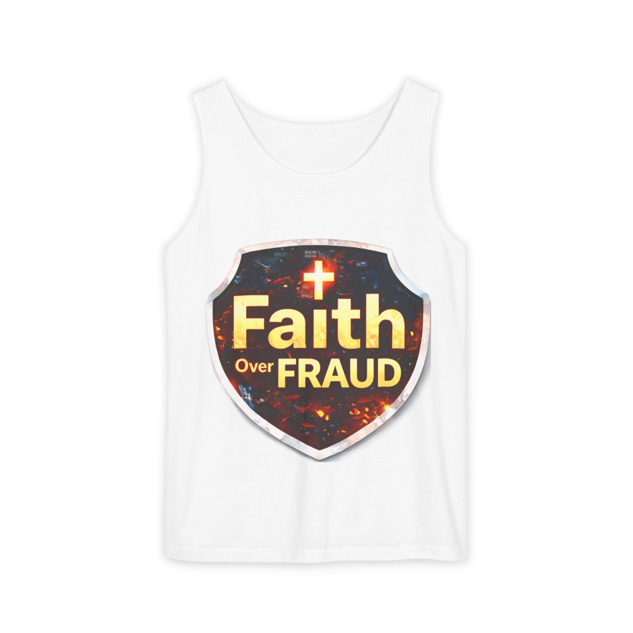 Faith Over Fraud Tank Top — Christian Shield Graphic Tank