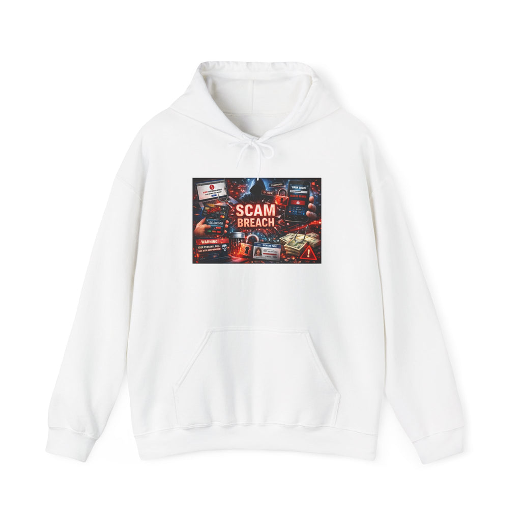 Scam Breach Hoodie – Cybersecurity Alert Graphic Sweatshirt