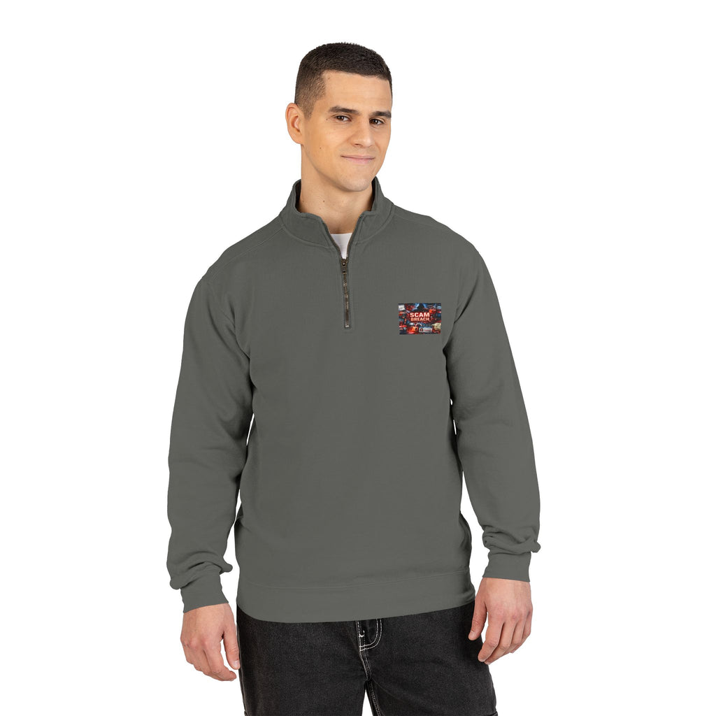 Quarter-Zip Sweatshirt — "Scam Breach" Cybersecurity Graphic