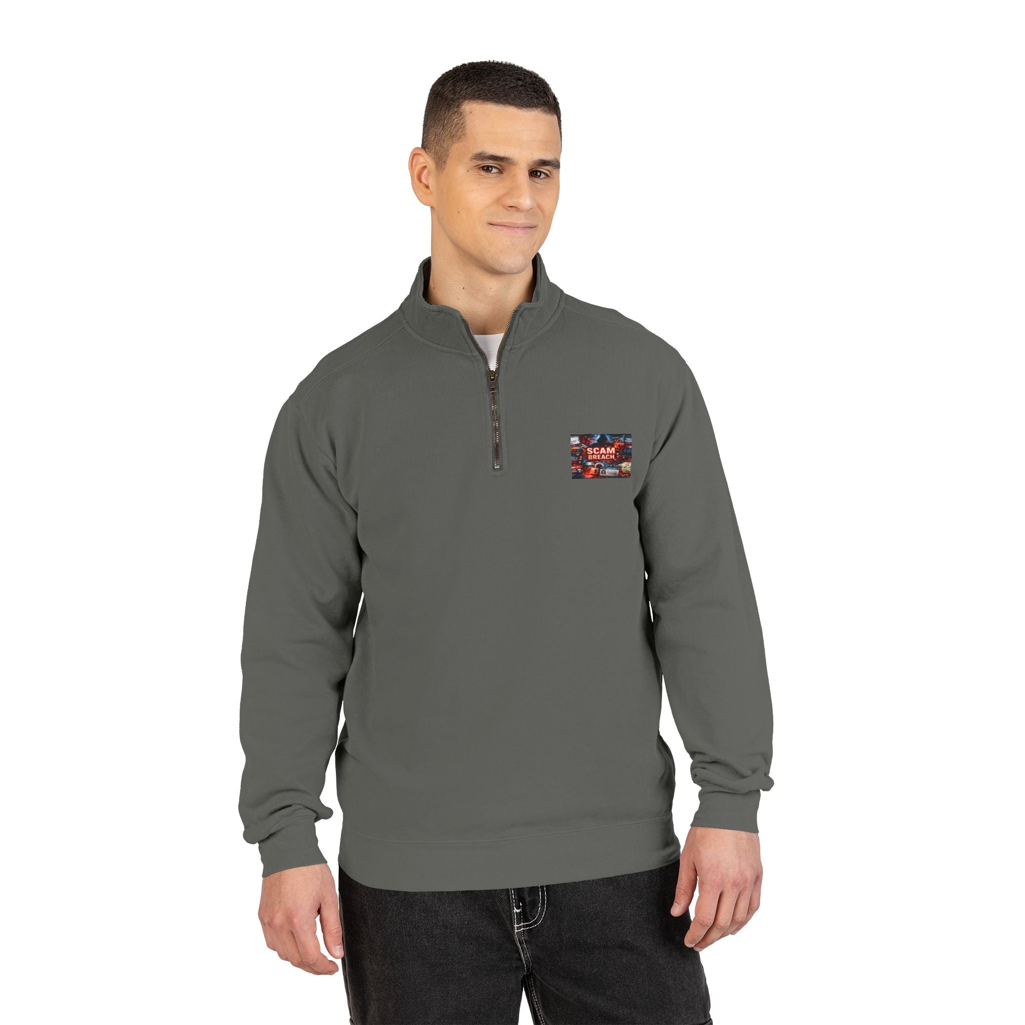 Quarter-Zip Sweatshirt — "Scam Breach" Cybersecurity Graphic