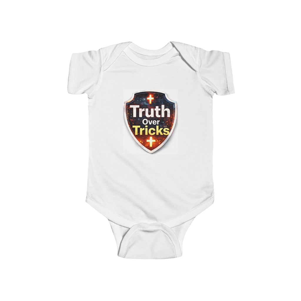 Infant Bodysuit "Truth Over Tricks" Christian Shield Baby Onesie