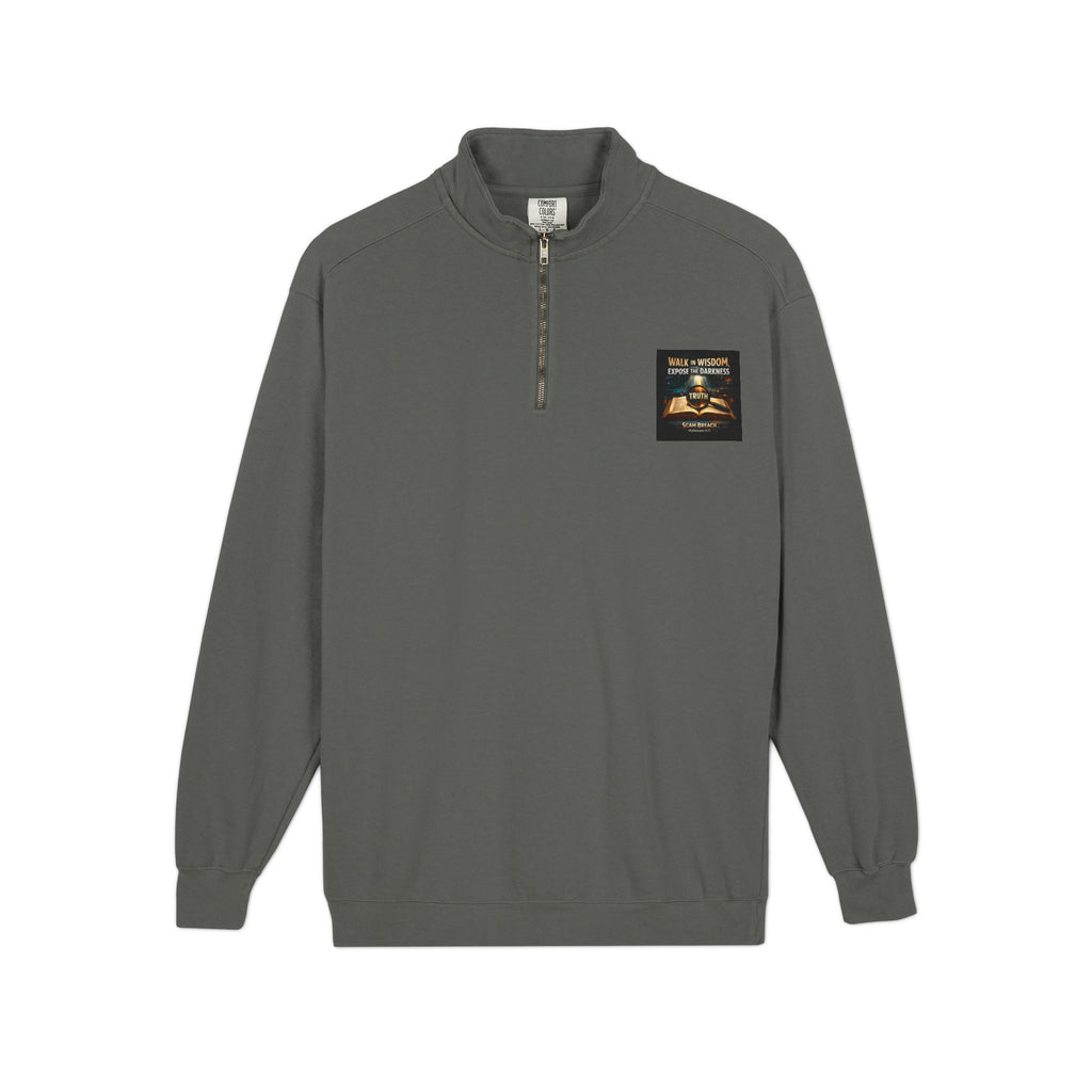 Cozy Moonlit Cabin Quarter-Zip Sweatshirt — 'Find Peace in the Silence' Chest Patch