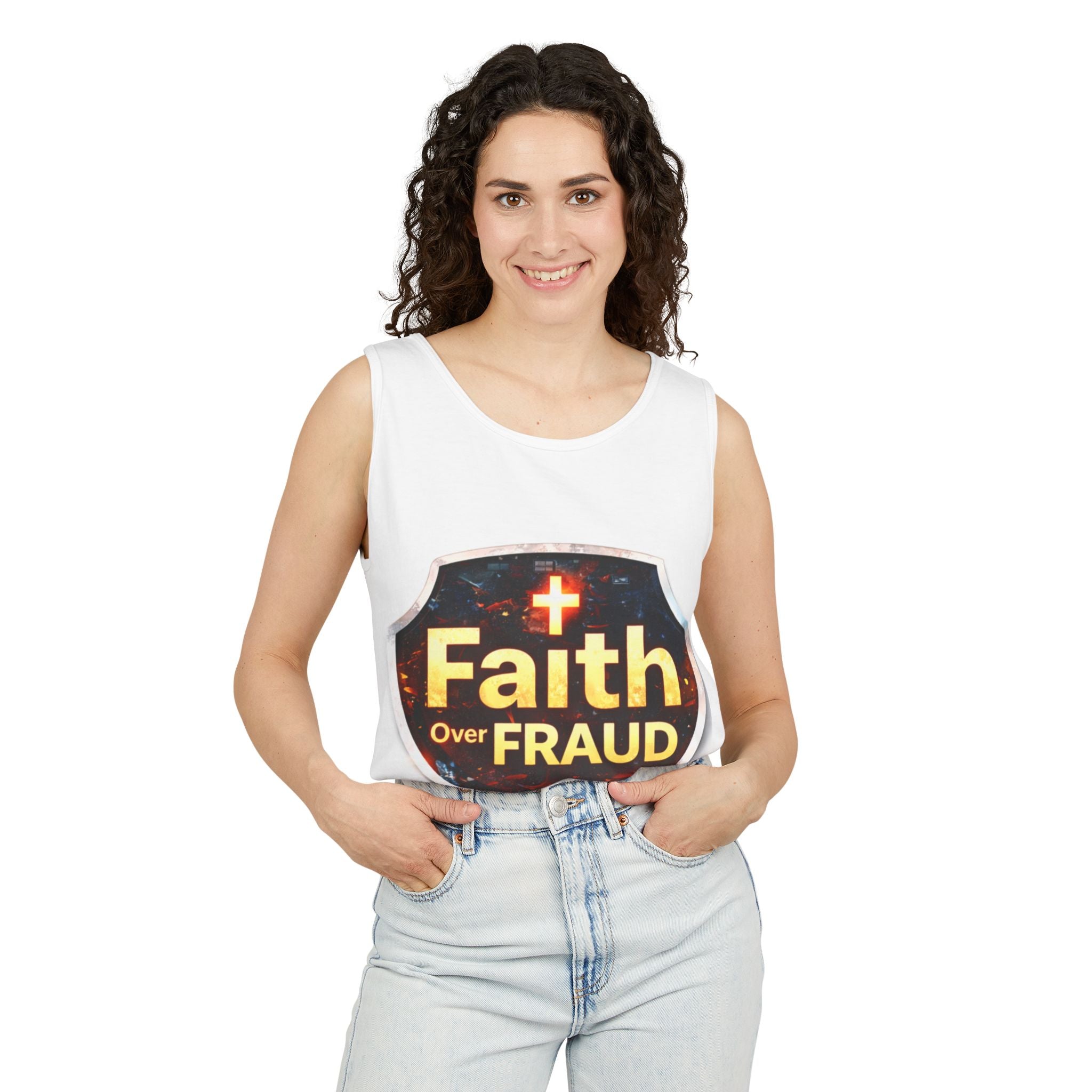 Faith Over Fraud Tank Top — Christian Shield Graphic Tank