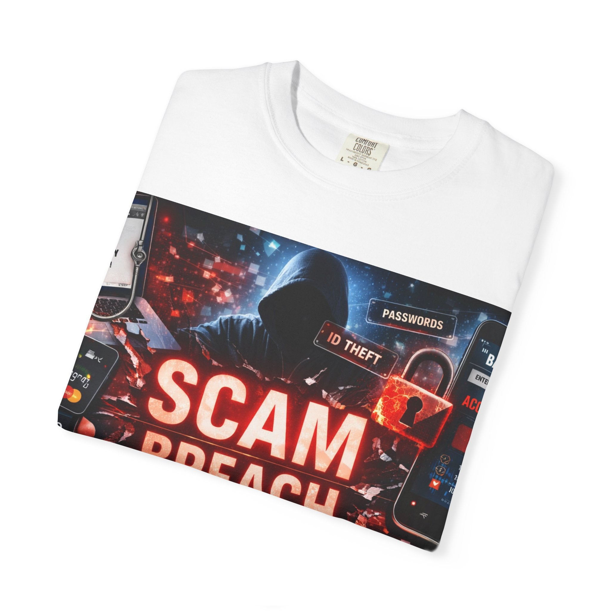 Scam Breach Graphic Tee — Cybersecurity Hacker Warning T-Shirt