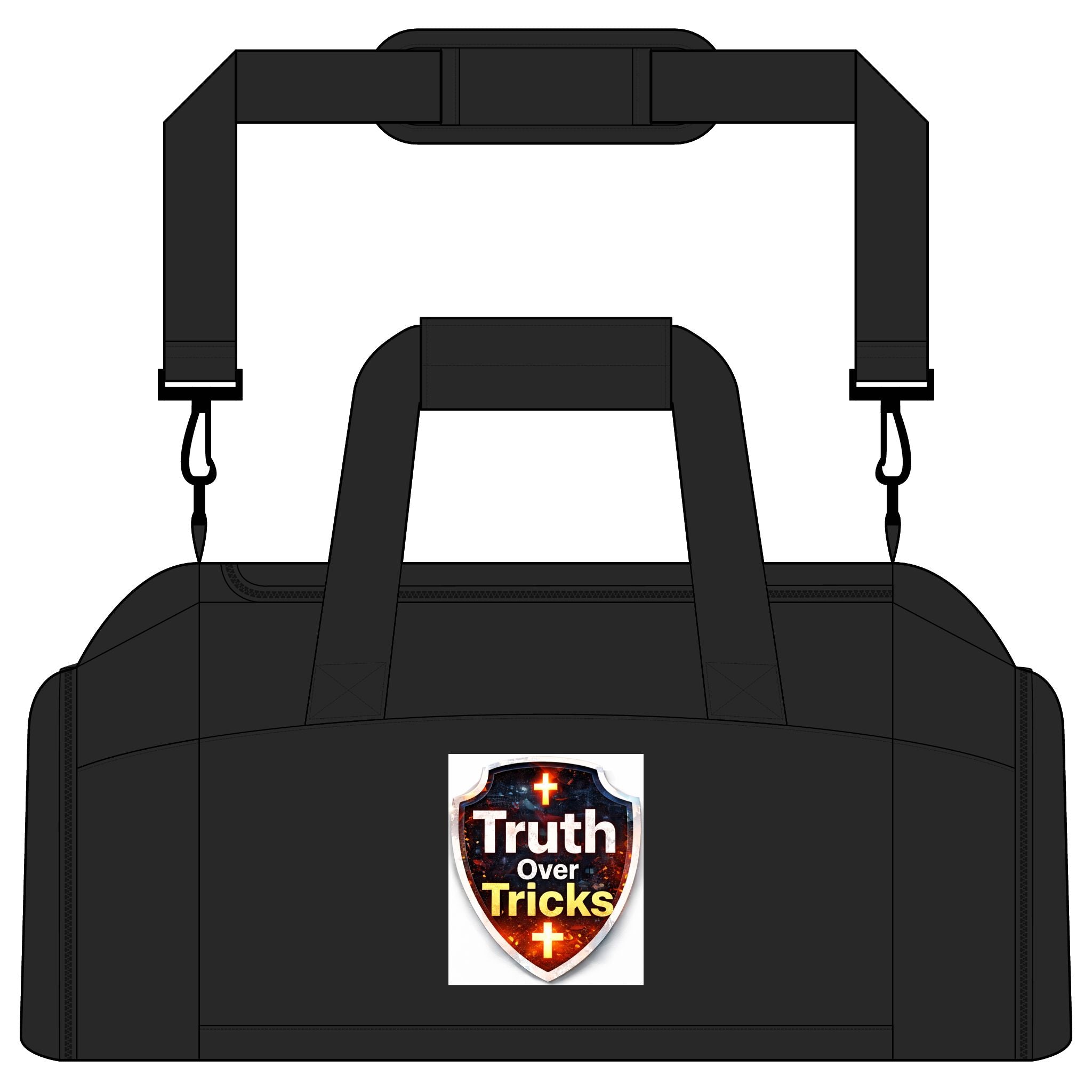 Truth Over Tricks Shield Gym Bag — Christian Motivational Sports Duffel
