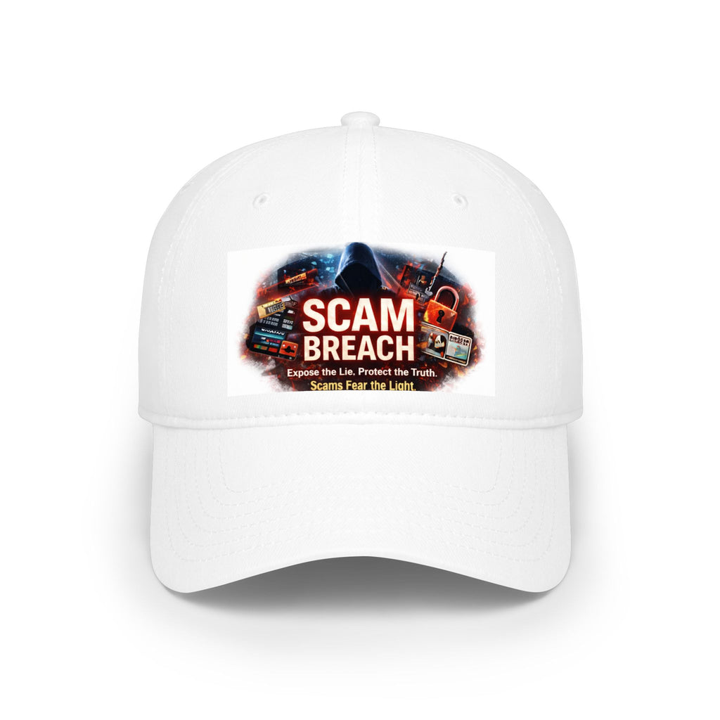 Low Profile Baseball Cap — 'SCAM BREACH' Cybersecurity Alert Hat