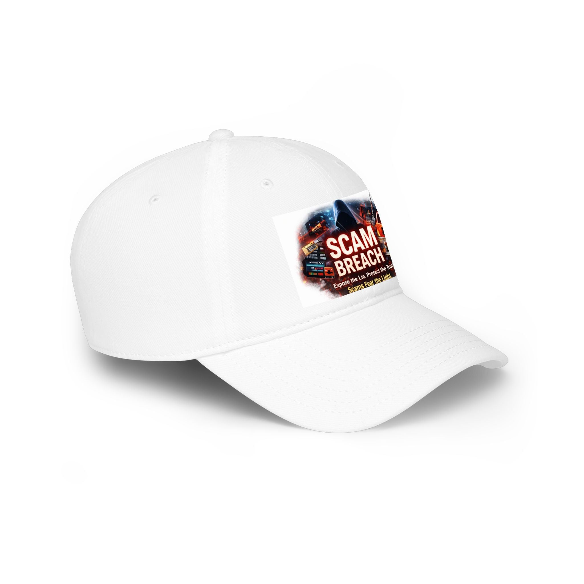 Low Profile Baseball Cap — 'SCAM BREACH' Cybersecurity Alert Hat
