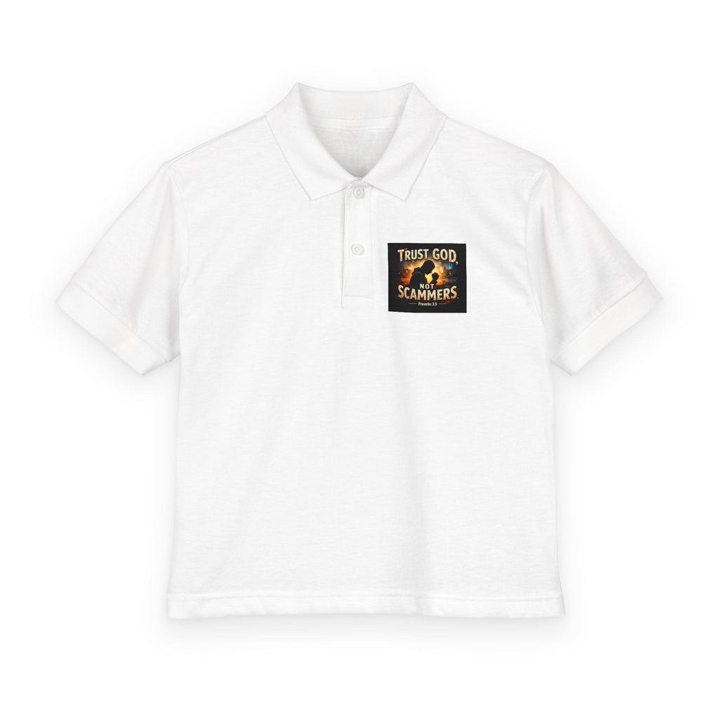 Youth Polo — "Trust God, Scammers" Chest Patch Polo (Kids)