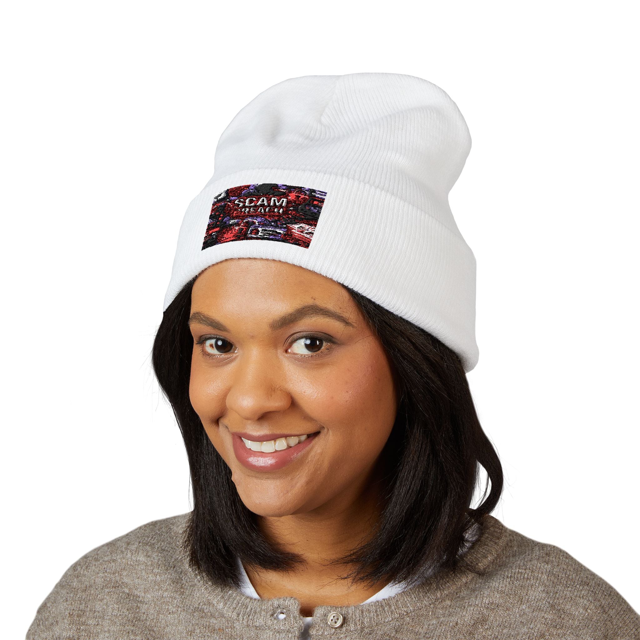 Embroidered 'Scarf Weather' Cuffed Beanie — Cozy Winter Knit Hat