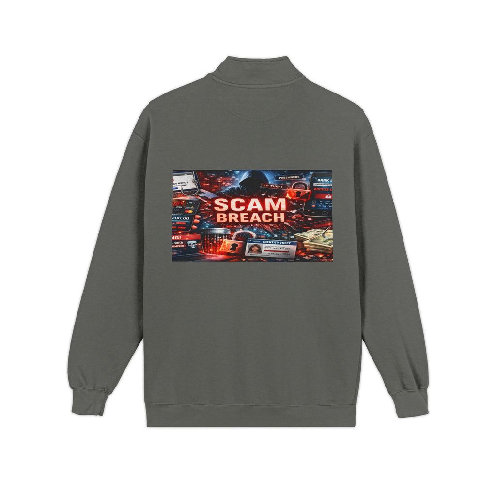Quarter-Zip Sweatshirt — "Scam Breach" Cybersecurity Graphic