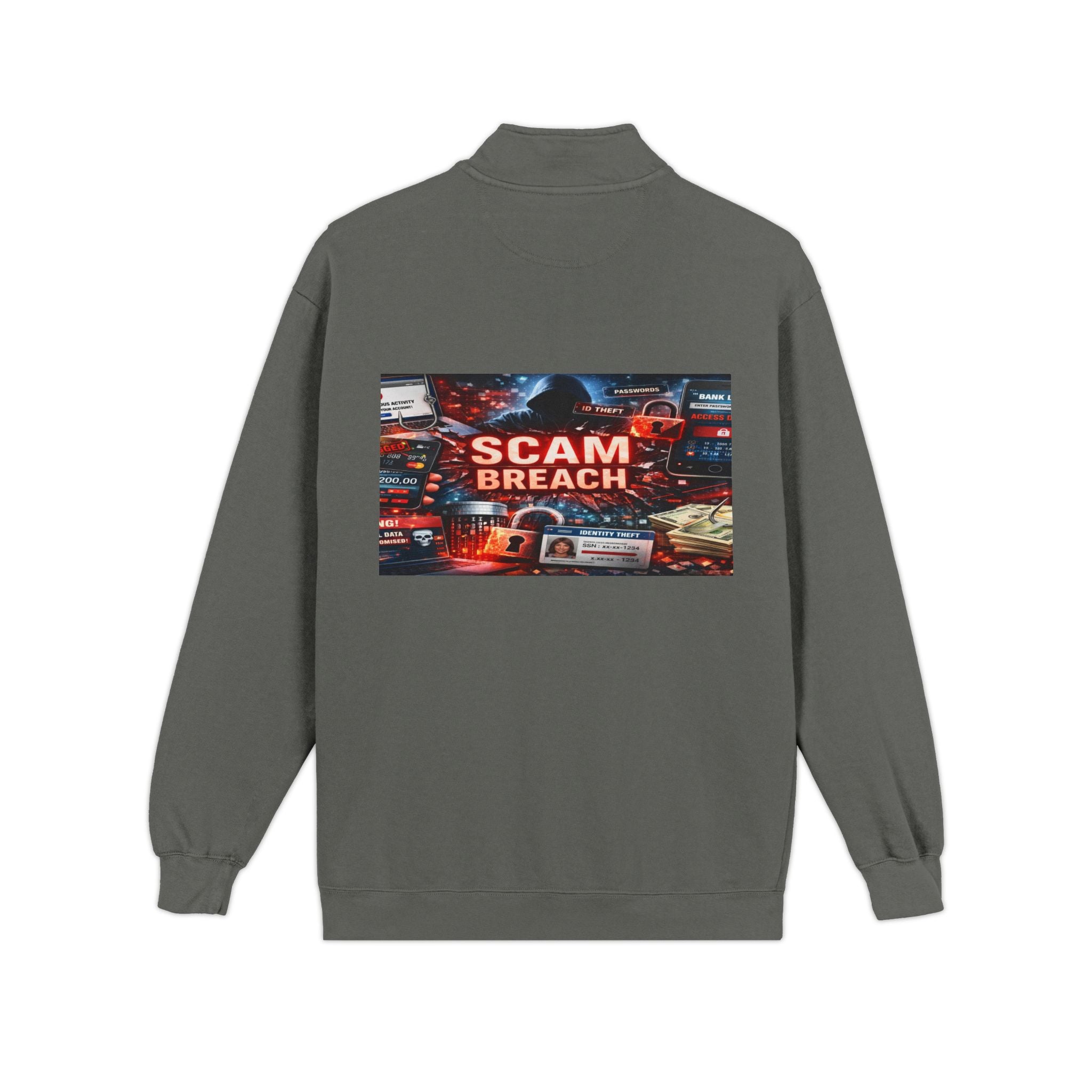 Quarter-Zip Sweatshirt — "Scam Breach" Cybersecurity Graphic