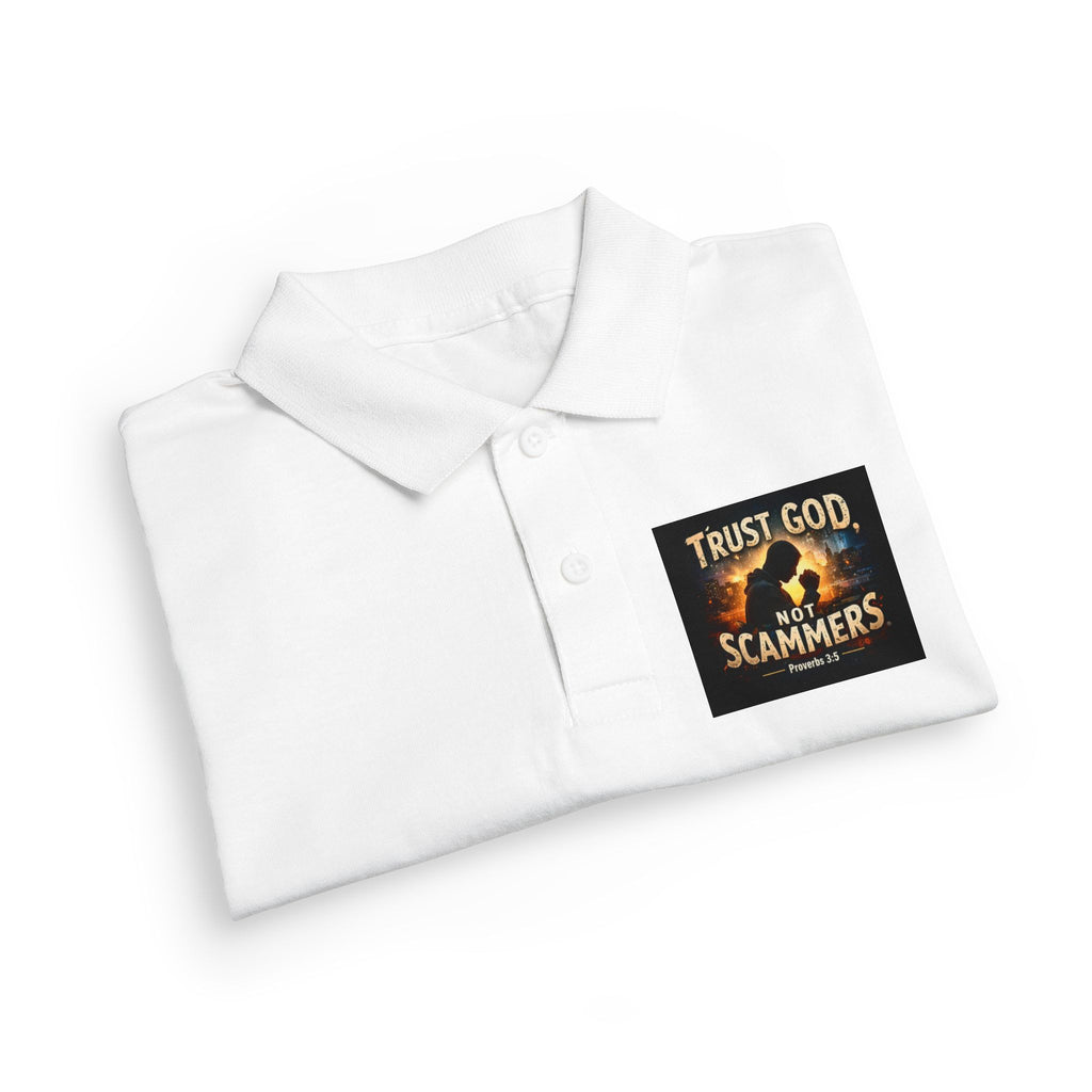 Youth Polo — "Trust God, Scammers" Chest Patch Polo (Kids)
