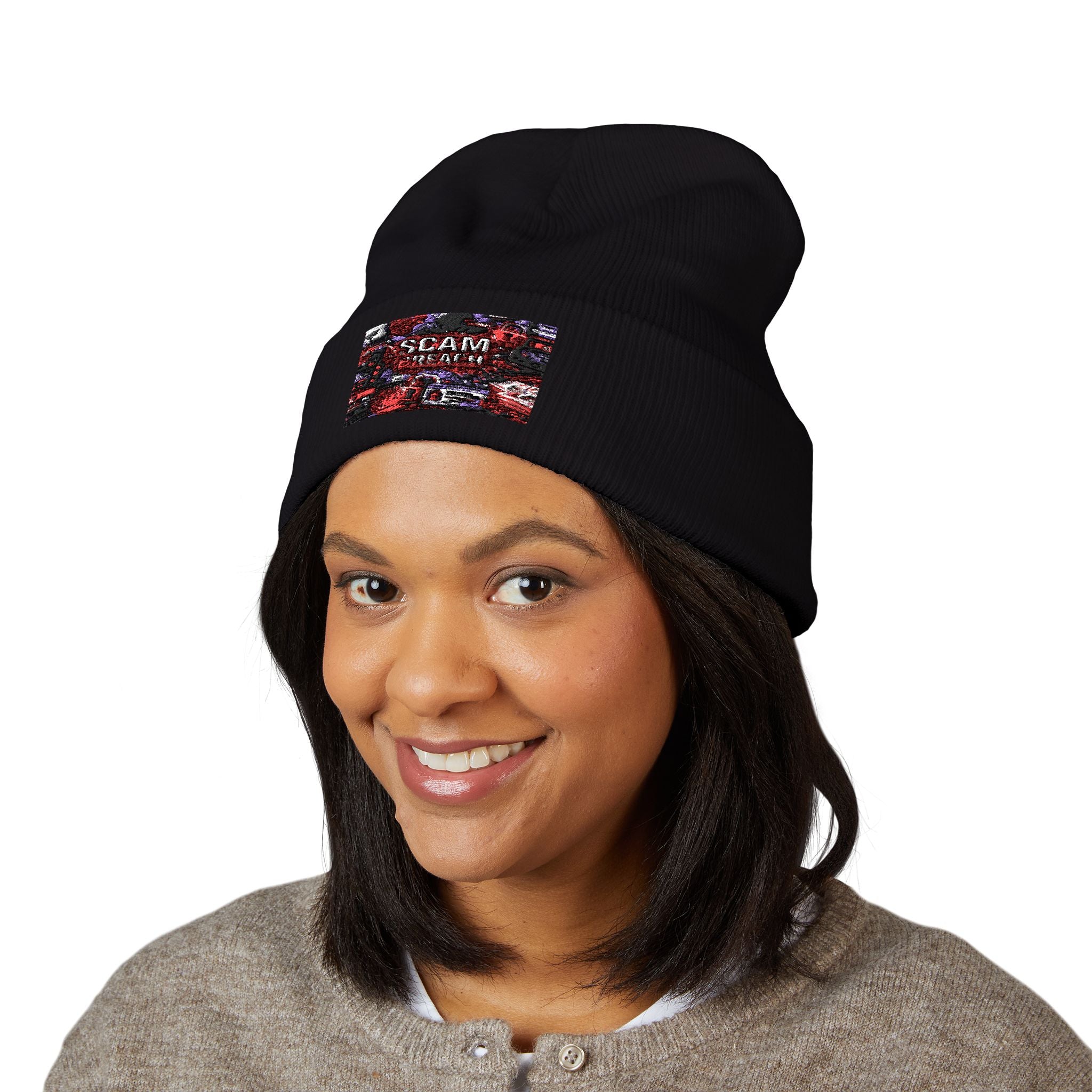 Embroidered 'Scarf Weather' Cuffed Beanie — Cozy Winter Knit Hat